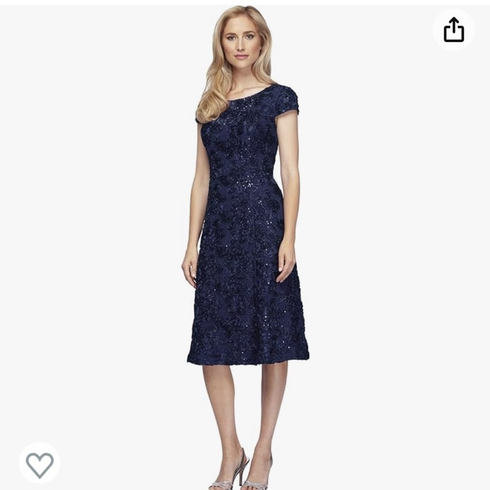 Alex Evenings Women's Tea Length Cap Sleeve Rosette Dress l